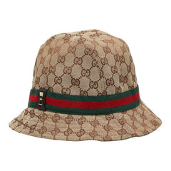 グッチ GGキャンバス シェリーライン バケットハット サイズ:L ベージュ ブラウン ポリエステル コットン レディース GUCCI 【中古】