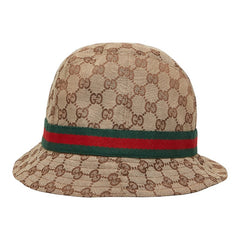 グッチ GGキャンバス シェリーライン バケットハット サイズ:L ベージュ ブラウン ポリエステル コットン レディース GUCCI 【中古】
