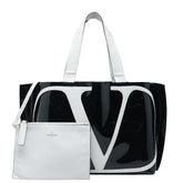 ヴァレンティノ Vロゴ ミディアム トートバッグ ハンドバッグ ブラック ホワイト PVC レザー レディース VALENTINO 【中古】