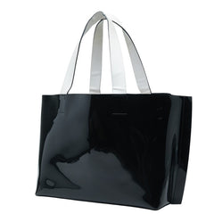 ヴァレンティノ Vロゴ ミディアム トートバッグ ハンドバッグ ブラック ホワイト PVC レザー レディース VALENTINO 【中古】