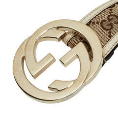 グッチ インターロッキングG GGキャンバス ベルト 85・34 114876 ベージュ ホワイト キャンバス レザー メンズ GUCCI 【中古】