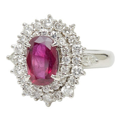 Pt850 プラチナ ルビー ダイヤモンド ルビー2.08ct ダイヤ1.00ct フラワーモチーフ リング 指輪 レディース 8.5号 【中古】