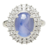 Pt900 プラチナ サファイア ダイヤモンド スターサファイア6.27ct ダイヤ0.78ct フラワーモチーフ リング 指輪 レディース 12.5号 【中古】