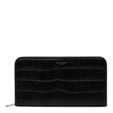 サンローラン ロゴ 型押し ロングウォレット 長財布 ブラック レザー レディース SAINT LAURENT 【中古】