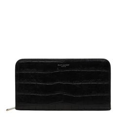 サンローラン ロゴ 型押し ロングウォレット 長財布 ブラック レザー レディース SAINT LAURENT 【中古】