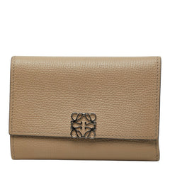 ロエベ アナグラム バーティカル スモール ウォレット 三つ折り財布 ベージュ レザー レディース LOEWE 【中古】