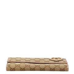 グッチ GGキャンバス ラブリーライン 長財布 251861 ベージュ ピンク ゴールド キャンバス レザー レディース GUCCI 【中古】