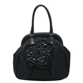 プラダ 三角ロゴプレート イブニングハート ハンドバッグ ブラック ナイロン レザー ビジュー レディース PRADA 【中古】