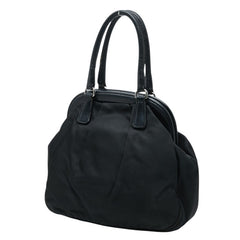 プラダ 三角ロゴプレート イブニングハート ハンドバッグ ブラック ナイロン レザー ビジュー レディース PRADA 【中古】
