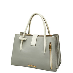 ミュウミュウ マドラス ハンドバッグ ショルダーバッグ 2WAY 5BA104 グレー アイボリー レザー レディース MIUMIU 【中古】