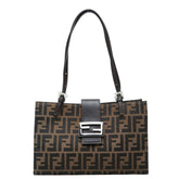 フェンディ ズッカ ハンドバッグ ブラウン キャンバス レザー レディース FENDI 中古