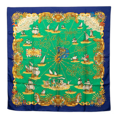 エルメス カレ90 VOILES DE LUMIERE 光の帆船 スカーフ グリーン マルチカラー シルク レディース HERMES 中古