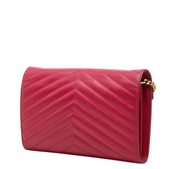 サンローラン カサンドラ YSLロゴ チェーンウォレット ショルダーバッグ 377828 ピンク系 レザー レディース SAINT LAURENT 【中古】