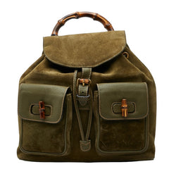 グッチ バンブー リュック バックパック 003 58 0016 カーキ グリーン スウェード レザー レディース GUCCI 【中古】