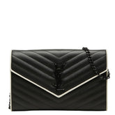サンローラン カサンドラ エンベロープ チェーン ショルダーバッグ 377828 ブラック ホワイト レザー レディース SAINT LAURENT 【中古】
