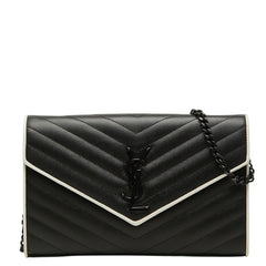 サンローラン カサンドラ エンベロープ チェーン ショルダーバッグ 377828 ブラック ホワイト レザー レディース SAINT LAURENT 【中古】