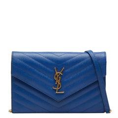 サンローラン カサンドラ エンベロープ チェーン ショルダーバッグ 393953 ブルー レザー レディース SAINT LAURENT 【中古】