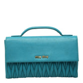 ミュウミュウ マテラッセ ハンドル付き ウォレットバッグ 5M1368 ターコイズブルー レザー レディース MIUMIU 中古