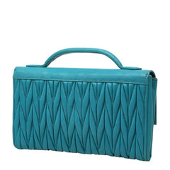 ミュウミュウ マテラッセ ハンドル付き ウォレットバッグ 5M1368 ターコイズブルー レザー レディース MIUMIU 中古