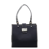 フェンディ FFロゴバックル トートバッグ ショルダーバッグ ネイビー キャンバス レディース FENDI 中古