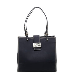 フェンディ FFロゴバックル トートバッグ ショルダーバッグ ネイビー キャンバス レディース FENDI 中古