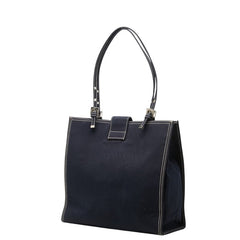 フェンディ FFロゴバックル トートバッグ ショルダーバッグ ネイビー キャンバス レディース FENDI 中古