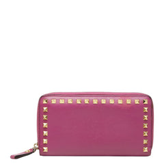 ヴァレンティノ ロックスタッズ ラウンドファスナー 長財布 パープル系 レザー レディース VALENTINO 中古