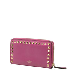 ヴァレンティノ ロックスタッズ ラウンドファスナー 長財布 パープル系 レザー レディース VALENTINO 中古