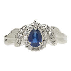 サファイア ダイヤモンド Pt900 プラチナ サファイア0.40ct ダイヤ0.20ct ペアーシェイプモチーフ リング 指輪 レディース 10.5号 【中古】