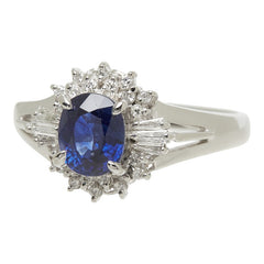 サファイア ダイヤモンド Pt900 プラチナ サファイア1.16ct ダイヤ0.18ct フラワーモチーフ リング 指輪 レディース 11号 【中古】