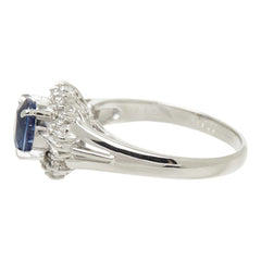 サファイア ダイヤモンド Pt900 プラチナ サファイア1.16ct ダイヤ0.18ct フラワーモチーフ リング 指輪 レディース 11号 【中古】
