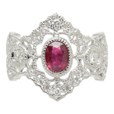ルビー ダイヤモンド Pt900 プラチナ ルビー1.02ct ダイヤ0.35ct デザインリング ティアラモチーフ リング 指輪 レディース 15号 中古