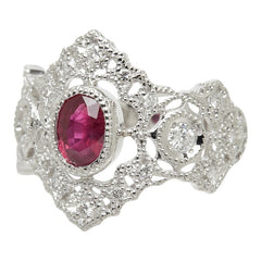 ルビー ダイヤモンド Pt900 プラチナ ルビー1.02ct ダイヤ0.35ct デザインリング ティアラモチーフ リング 指輪 レディース 15号 中古
