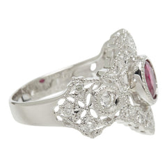 ルビー ダイヤモンド Pt900 プラチナ ルビー1.02ct ダイヤ0.35ct デザインリング ティアラモチーフ リング 指輪 レディース 15号 中古