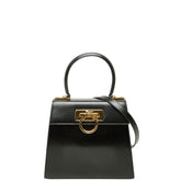 サルヴァトーレフェラガモ ガンチーニ ハンドバッグ ショルダーバッグ 2WAY BX-212193 ブラック レザー レディース Salvatore Ferragamo 【中古】