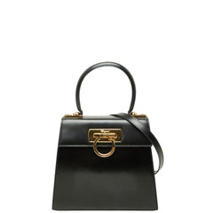 サルヴァトーレフェラガモ ガンチーニ ハンドバッグ ショルダーバッグ 2WAY BX-212193 ブラック レザー レディース Salvatore Ferragamo 【中古】