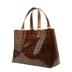 バーバリー ノバチェック ビニールトートバッグ ブラウン PVC レザー レディース BURBERRY 中古