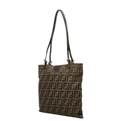 フェンディ ズッカ トートバッグ ショルダーバッグ ブラウン キャンバス レザー レディース FENDI 中古