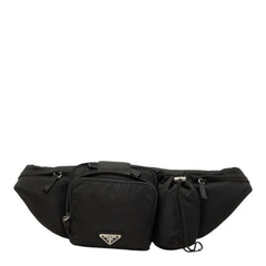 プラダ 三角ロゴプレート ボディバッグ ウエストバッグ ブラック ナイロン レディース PRADA 【中古】