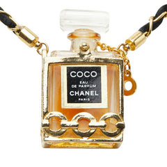 シャネル ヴィンテージ COCO EAU DE PAPFUM ココ オードゥ パルファム 4ml 香水ボトル チェーン ネックレス ゴールド クリア ブラック メッキ ガラス レディース CHANEL 【中古】