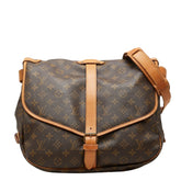 ルイ ヴィトン モノグラム ソミュール35 斜め掛け ショルダーバッグ M42254 ブラウン PVC レザー レディース LOUIS VUITTON 中古