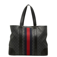 グッチ GGスプリーム シェリーライン トートバッグ 495560 ブラック グレー PVC レザー レディース GUCCI 中古
