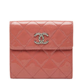 シャネル マトラッセ ココマーク 二つ折り財布 Wホック コンパクト ピンク パテントレザー レディース CHANEL 【中古】