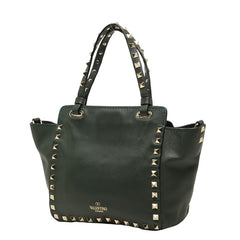 ヴァレンチノ ガラヴァーニ ロックスタッズ ハンドバッグ ショルダーバッグ 2WAY グリーン レザー レディース Valentino 【中古】