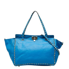 ヴァレンチノ ガラヴァーニ ロックスタッズ トートバッグ ショルダーバッグ 2WAY ブルー レザー レディース Valentino 【中古】