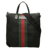 グッチ シェリーライン トートバッグ ショルダーバッグ 2WAY 368559 ブラック キャンバス レザー レディース GUCCI 【中古】