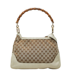 グッチ GGキャンバス バンブー ハンドバッグ ショルダーバッグ 2WAY 282315 ベージュ アイボリー キャンバス レザー レディース GUCCI 中古