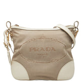 プラダ ロゴ 斜め掛け ショルダーバッグ ベージュ ホワイト キャンバス レザー レディース PRADA 中古