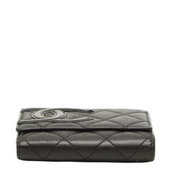 シャネル マトラッセ ココマーク カンボンライン 二つ折り財布 ブラック レザー レディース CHANEL 中古