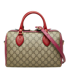 グッチ GGスプリーム ミニ ボストンバッグ ショルダーバッグ 2way 409529 ベージュ ピンク レッド PVC レザー レディース GUCCI 中古